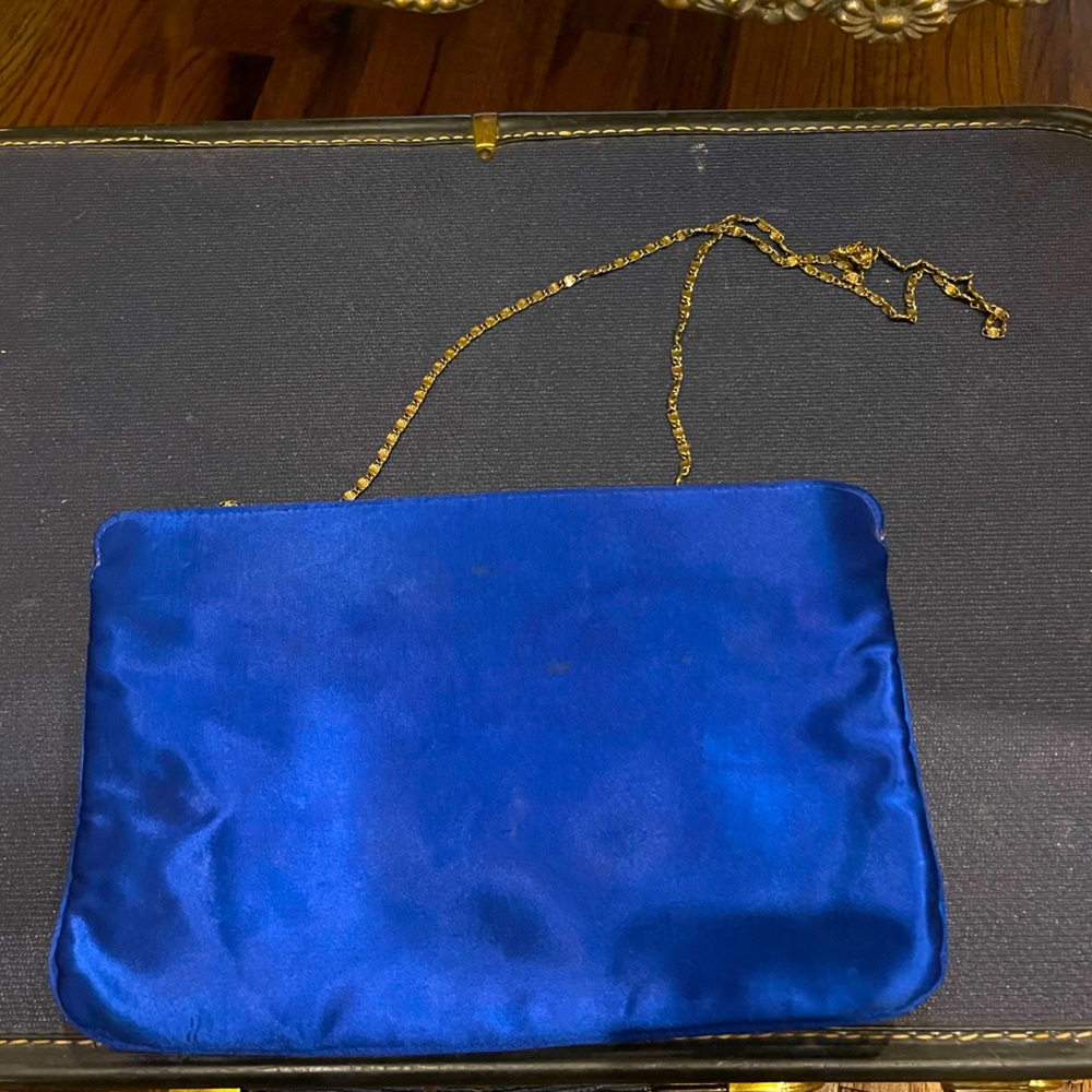 Vintage Blue Satin Clutch Shoulder Bag